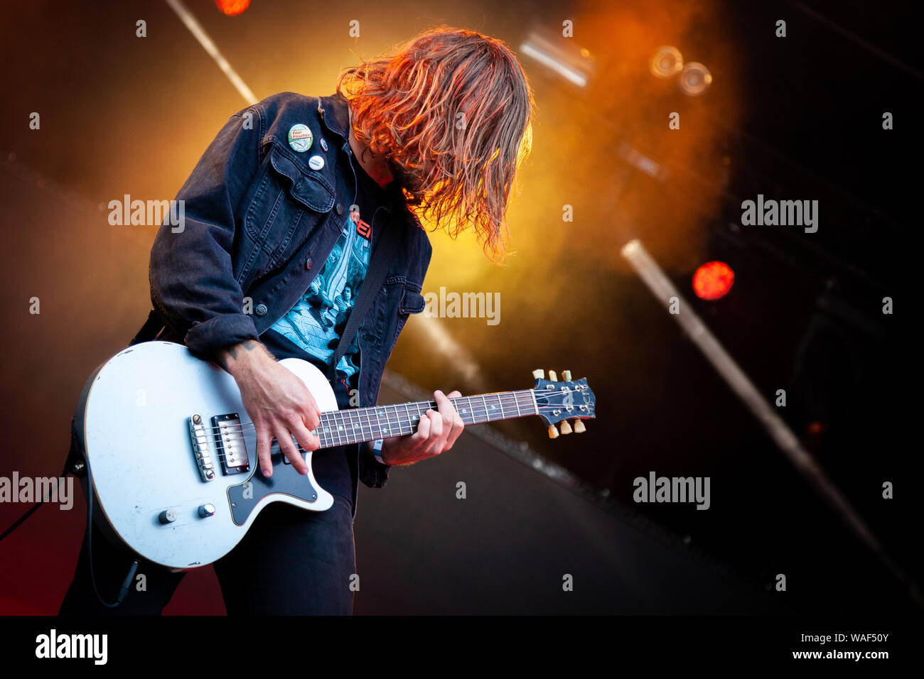 Trondheim, Norvège. 16 août, 2019. Le groupe de heavy metal norvégien Kvelertak effectue un concert live au cours de la Norwegian music festival 2019 Pstereo à Trondheim. (Photo crédit : Gonzales Photo - Tor Atle Kleven). Banque D'Images