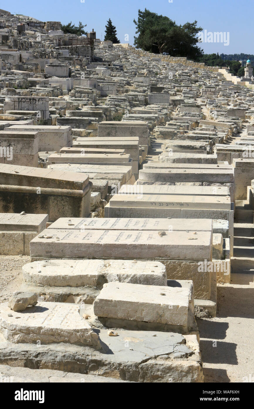 Tombes pierres tombales (150,000). Cimetière juif sur le Mont des Oliviers. Jérusalem. Israël. Banque D'Images