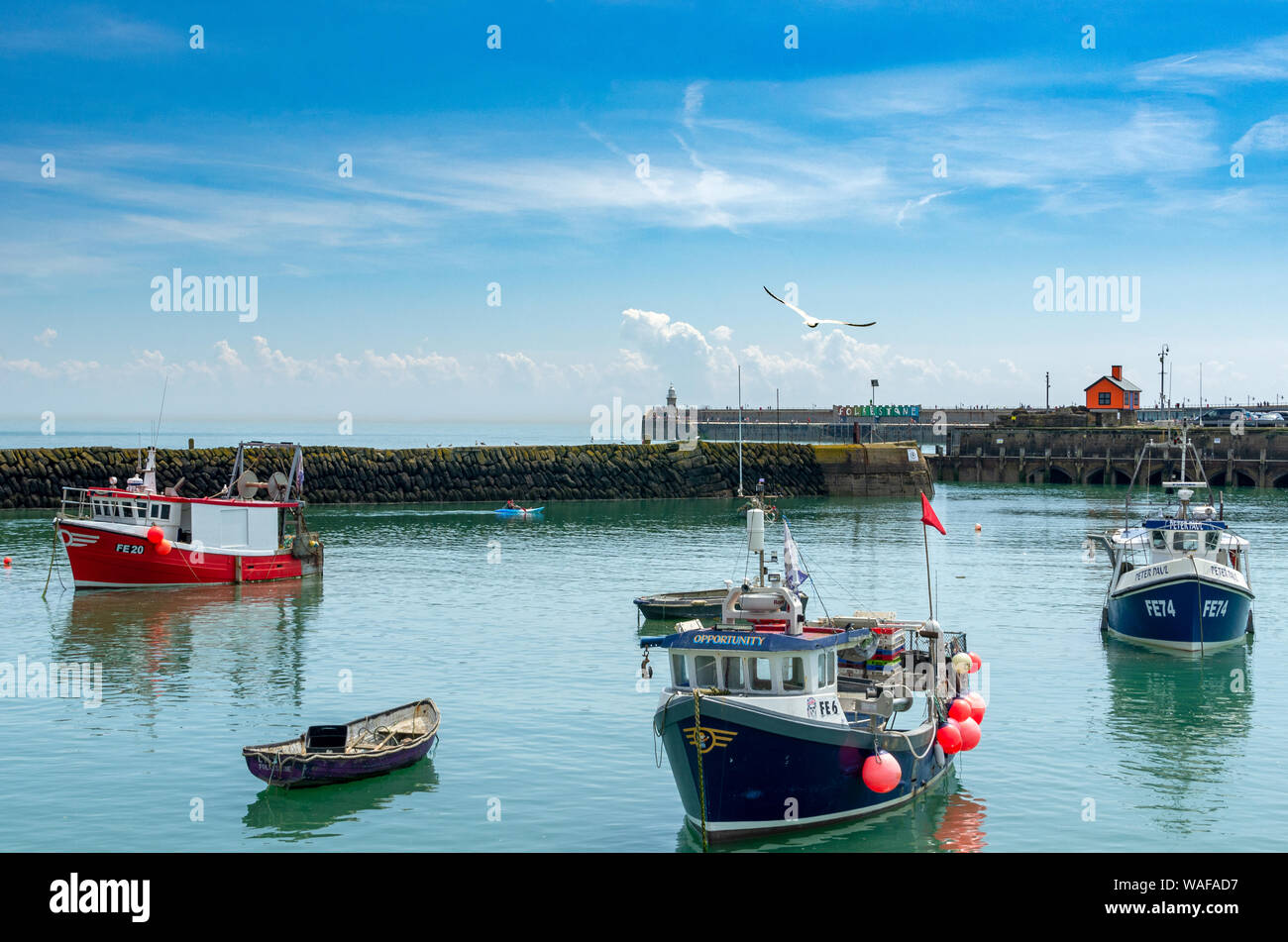 Bateaux de pêche au port de Folkestone, Kent, Angleterre Banque D'Images
