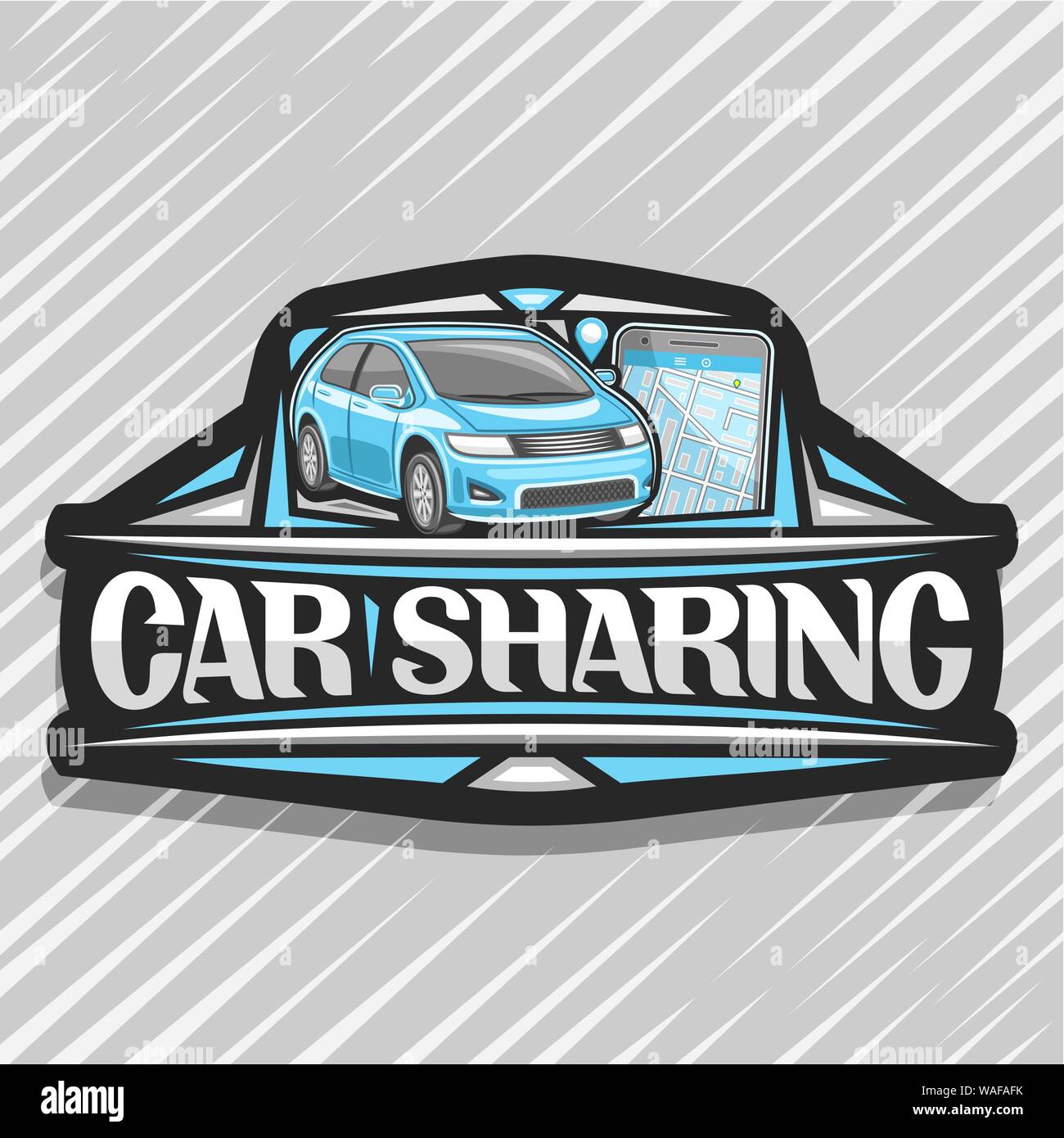 Logo vector pour le Car Sharing company, noir Sticker décoratif avec cartoon  sous-compactes à hayon et cellulaire, lettrage original pour voiture mots  sharin Image Vectorielle Stock - Alamy