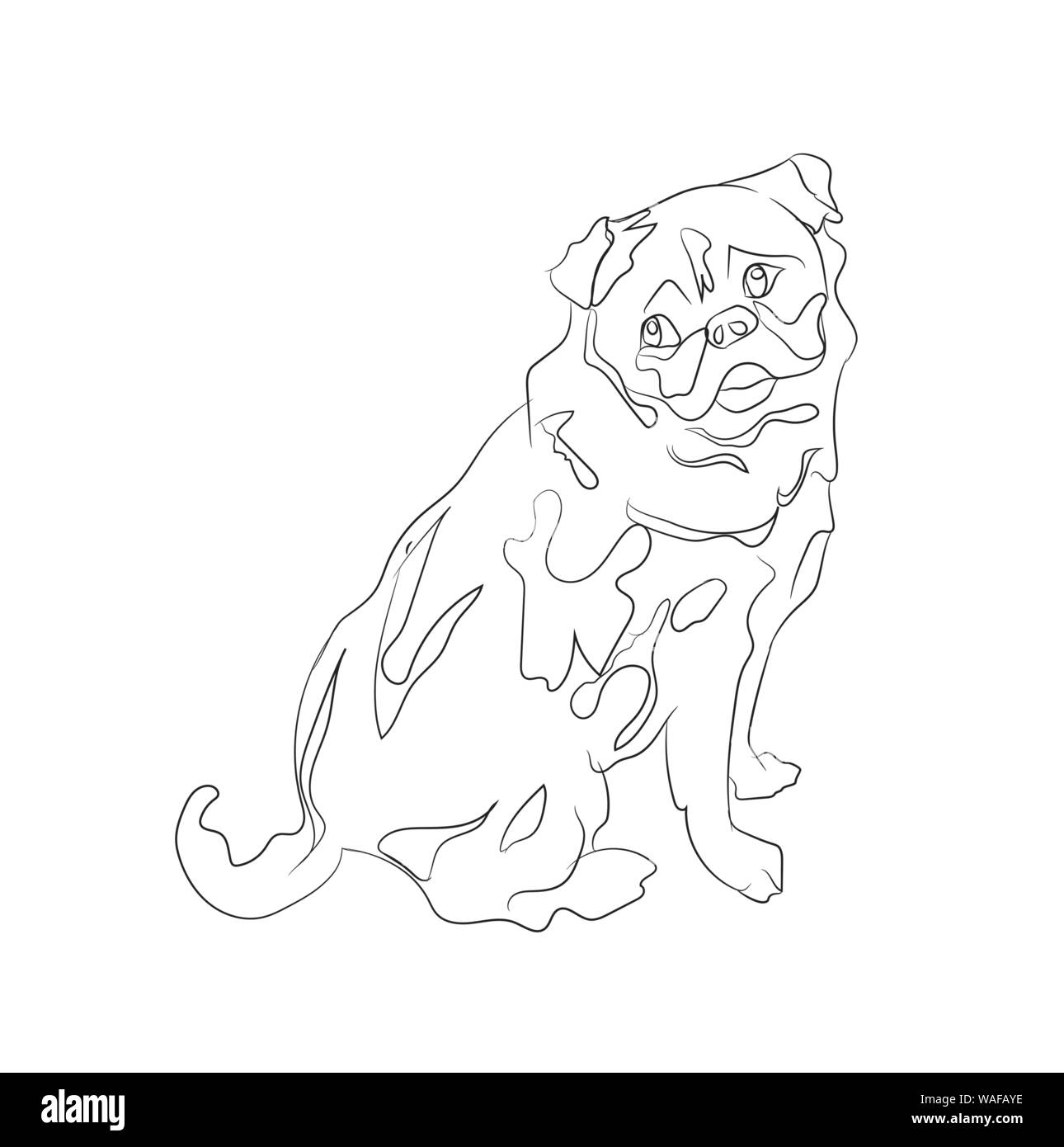 Le PUG sitting, lignes, vecteur, fond blanc Illustration de Vecteur