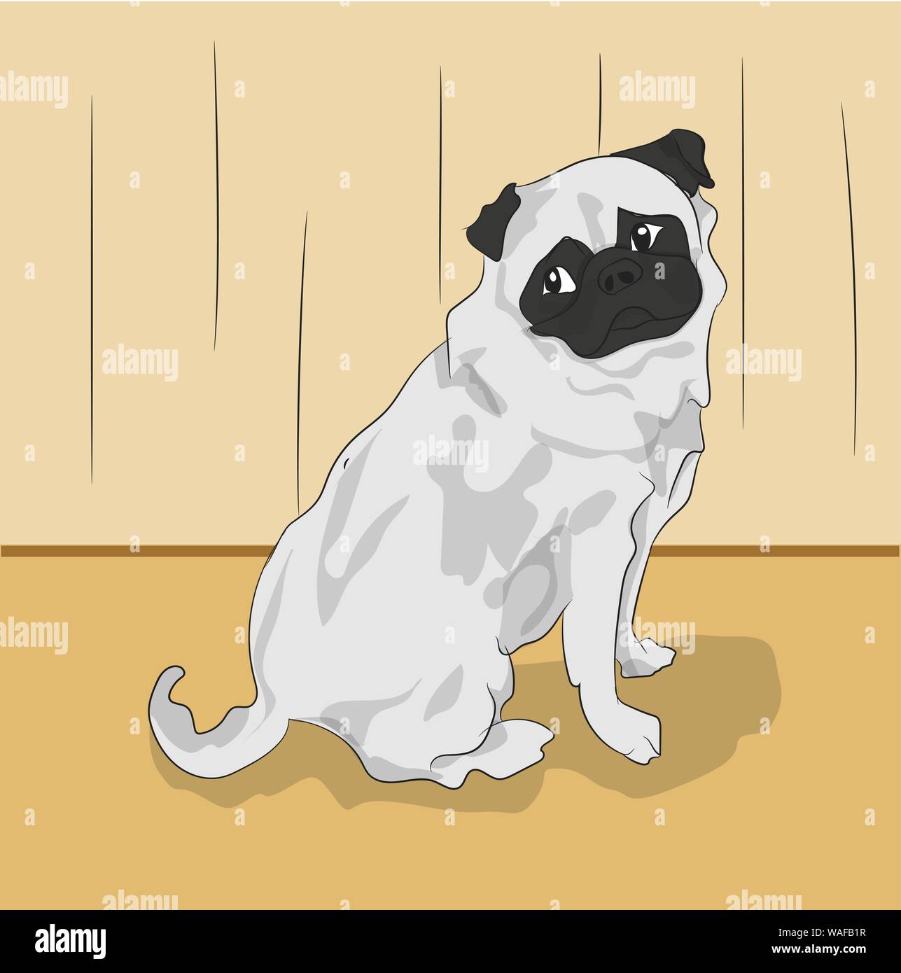 Le PUG assis dans la chambre, scénario, couleur Illustration de Vecteur