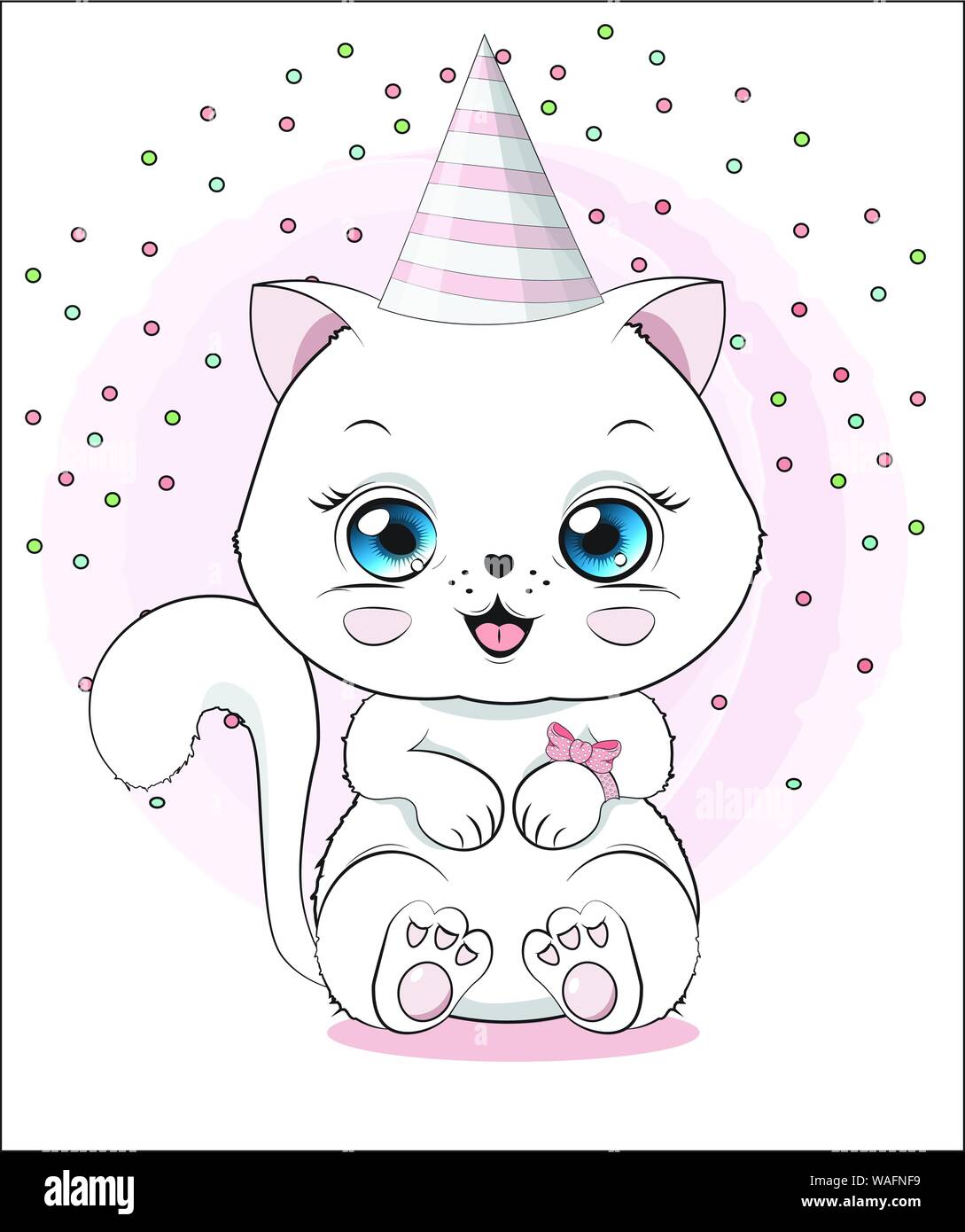 Joli Petit Chaton Mignon Chaton Blanc Joyeux Anniversaire Carte De Souhaits Image Vectorielle Stock Alamy