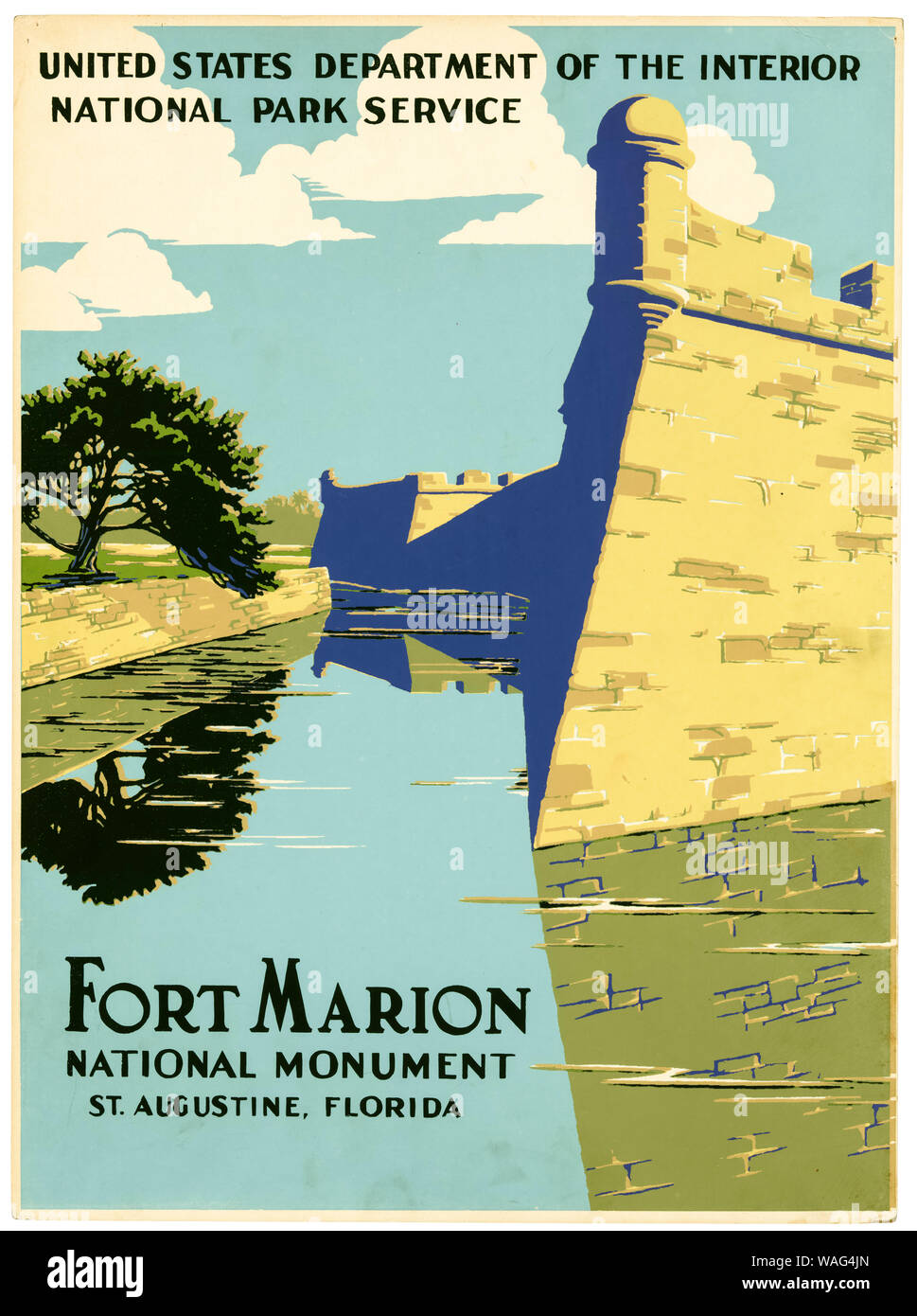 Vintage travel poster, Fort Marion, Monument National, Saint Augustine, Floride, affiche, vers 1938, 1930 Banque D'Images