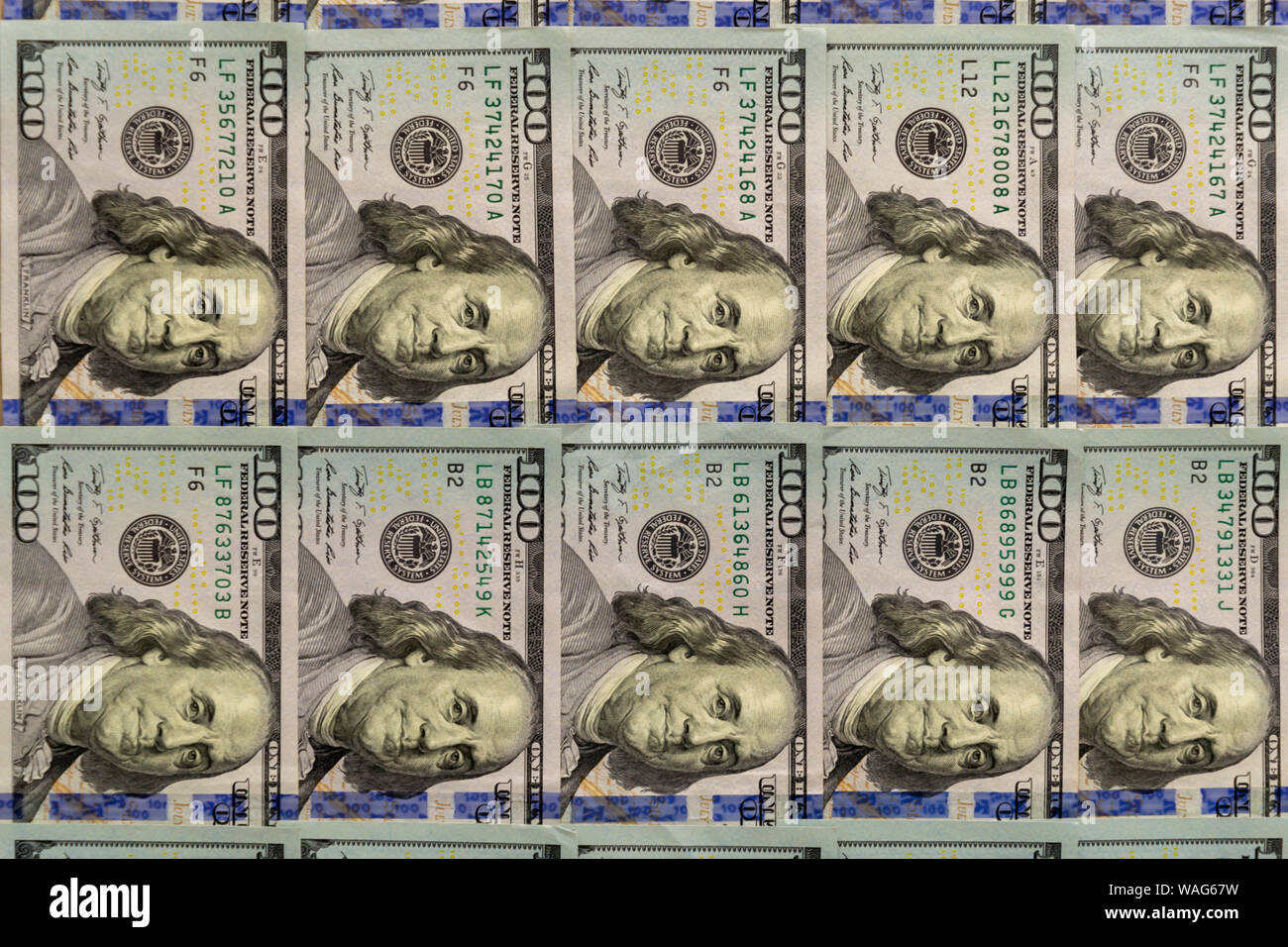 Arrière-plan de billets d'un dollar. Dollars américains l'argent comptant. Une centaine de billets en dollars. Centaines de dollars. Banque D'Images