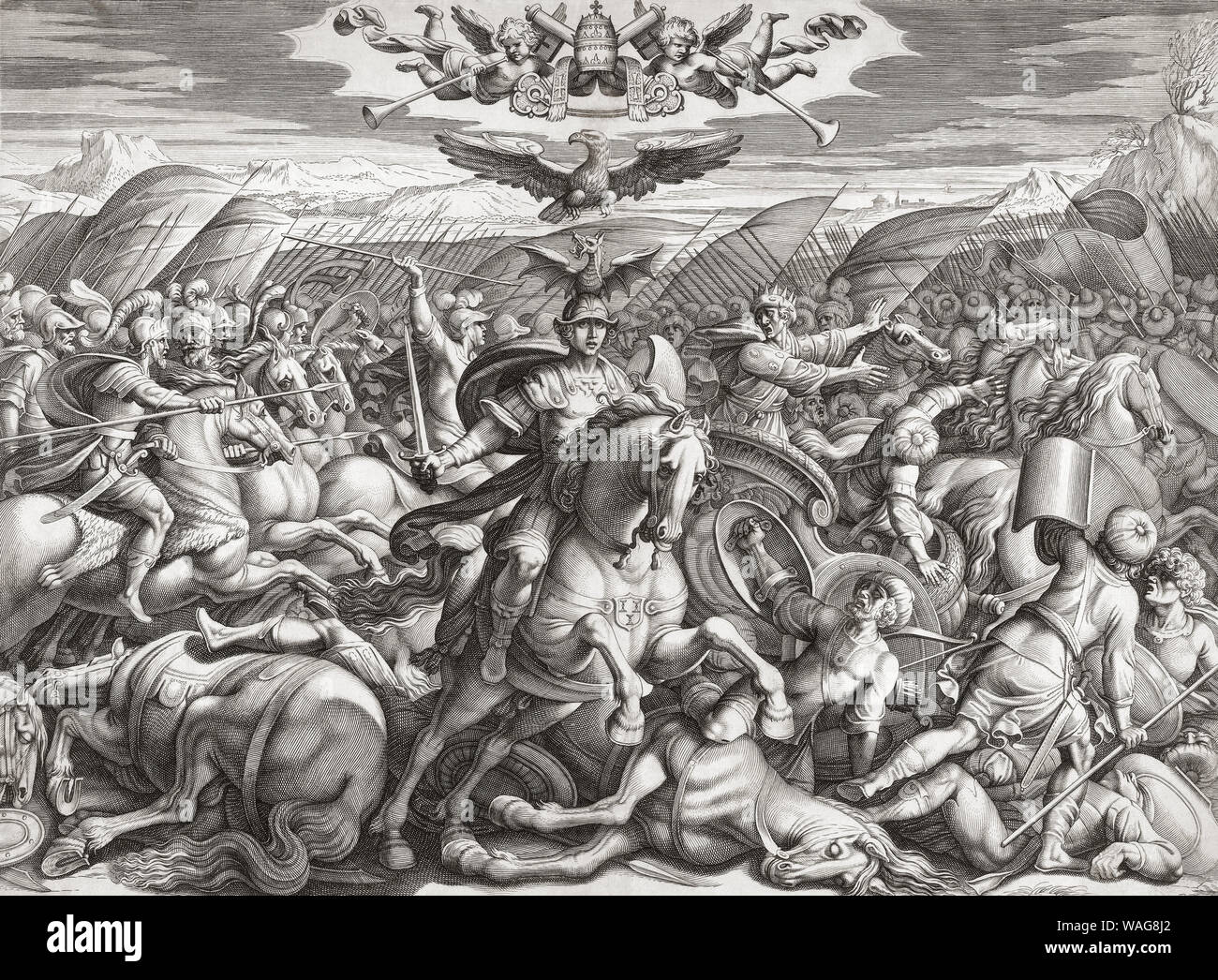 La bataille de Gaugamela, 331 BC, entre Alexandre le Grand (centre) et de Darius III (à gauche) d'Alexandre. Après un travail d'Antonio Tempesta. Banque D'Images