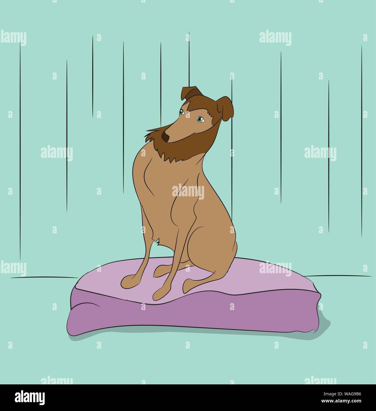 Vector illustration chien assis dans une pièce, scénario, couleur Illustration de Vecteur