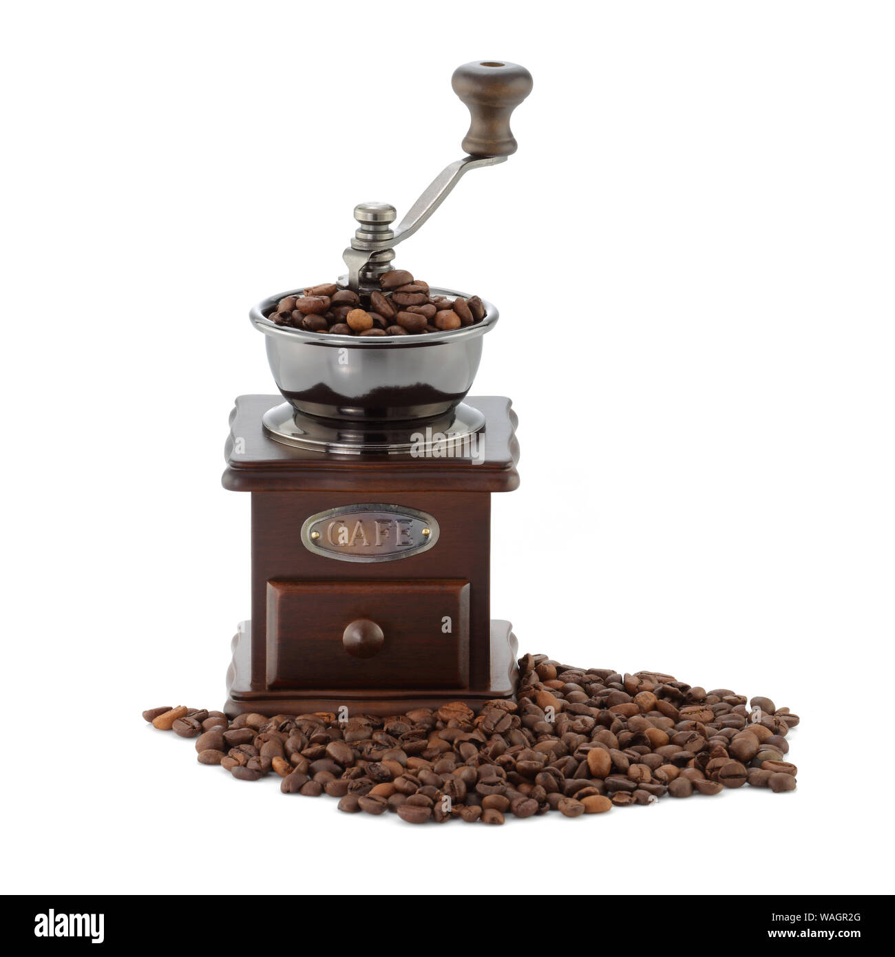 Une rectifieuse de café et beans isolated on white Banque D'Images