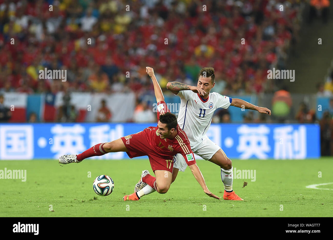 Rio de Janeiro, le 18 juin 2014. Le joueur de football Vargas, pendant le match, Espagne contre Chili, pour la coupe du monde 2014 au stade Maracanã à Rio de Janeir Banque D'Images