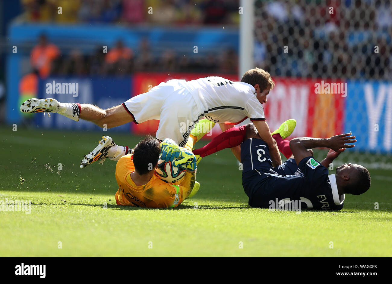 Rio de Janeiro, le 4 juillet 2014. Le footballeur allemand Thomas Muller, lors du match entre la France et l'Allemagne, pour la coupe du monde 2014 au Maracanã Sta Banque D'Images