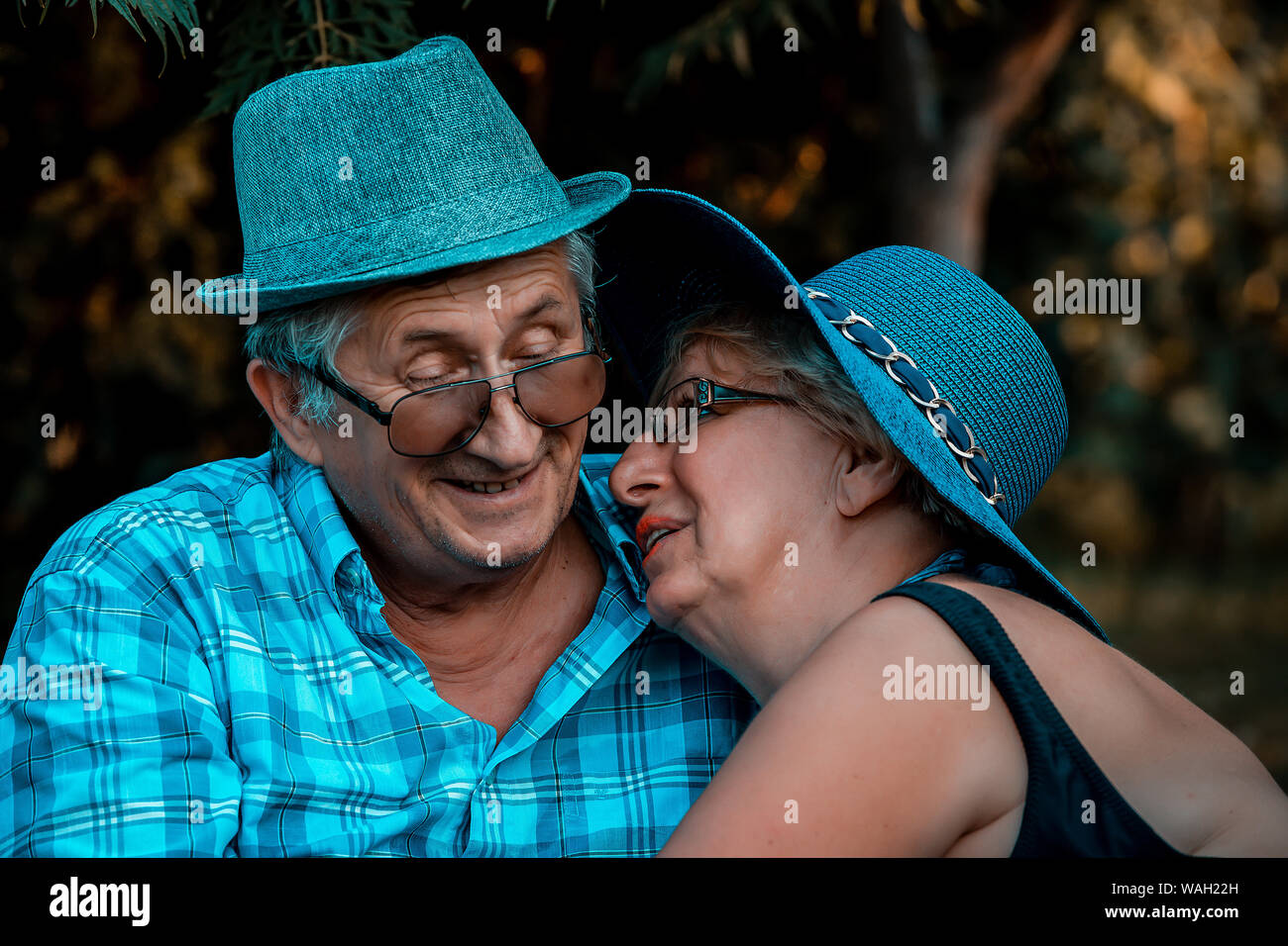Happy senior couple aimant les uns les autres dans le parc Banque D'Images