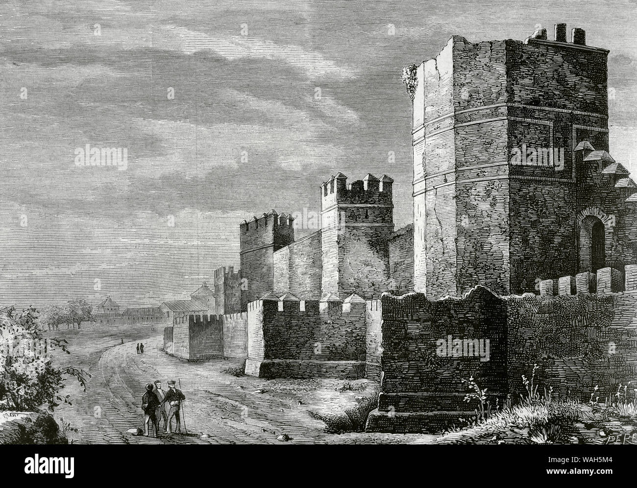 Espagne, Andalousie, Séville. Les murs anciens, construit par les Romains et restaurée par les Arabes. Gravure d'après un croquis par Ramiro Franco. La Ilustracion Española y Americana, le 8 juin 1876. Banque D'Images