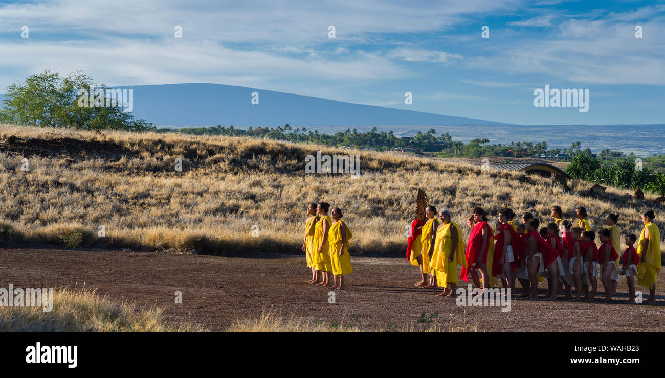 Halu Hula Festival Culturel à effectuer à Pu'ukohala Heiau NP sur Hawaii Island Banque D'Images