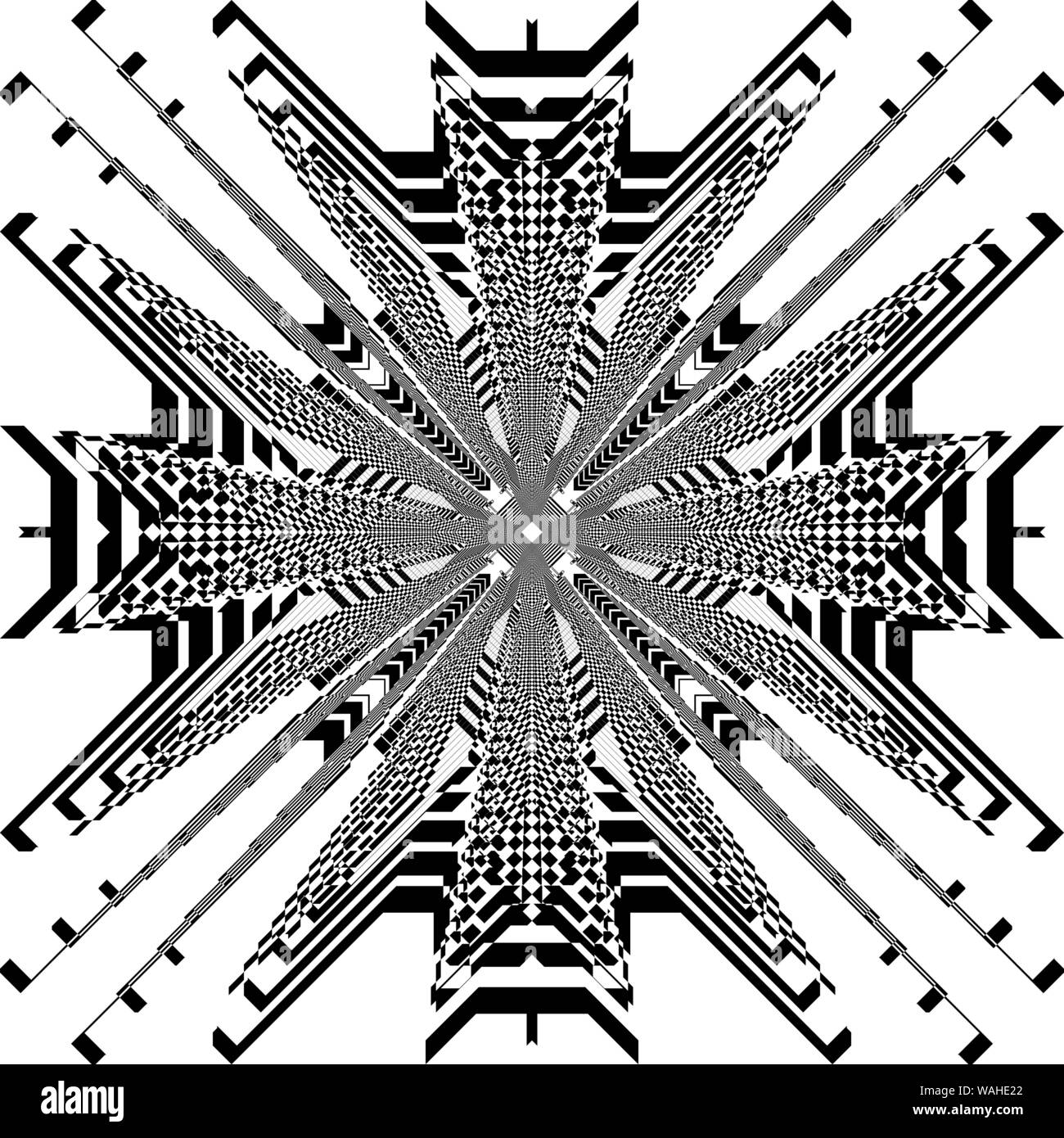 Plaid carré comme la pagode illusion net spider inspiré par arabesque coupe strukture abstract illustration art déco sur fond transparent Illustration de Vecteur
