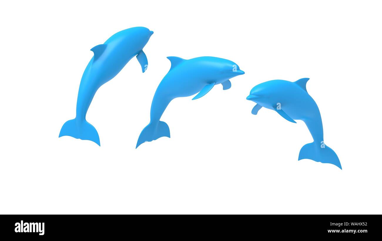 Rendu 3D Dolphines et modèle d'ordinateur isolé au fond studio blanc Banque D'Images