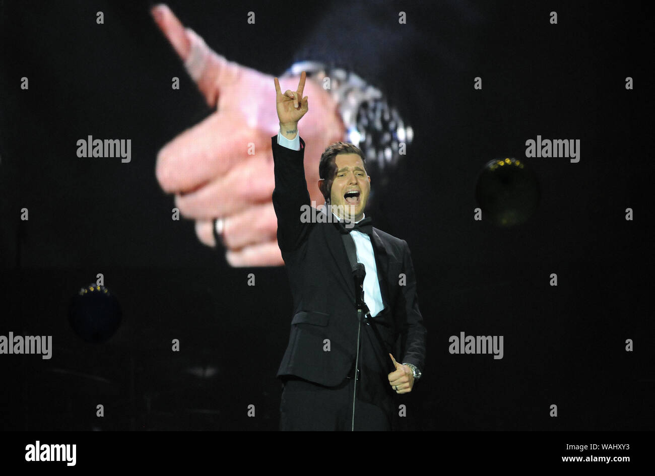 Rio de Janeiro, le 17 septembre 2014. Chanteur Michael Bublé au cours de son spectacle à l'HSBC Arena de Rio de Janeiro, Brésil Banque D'Images