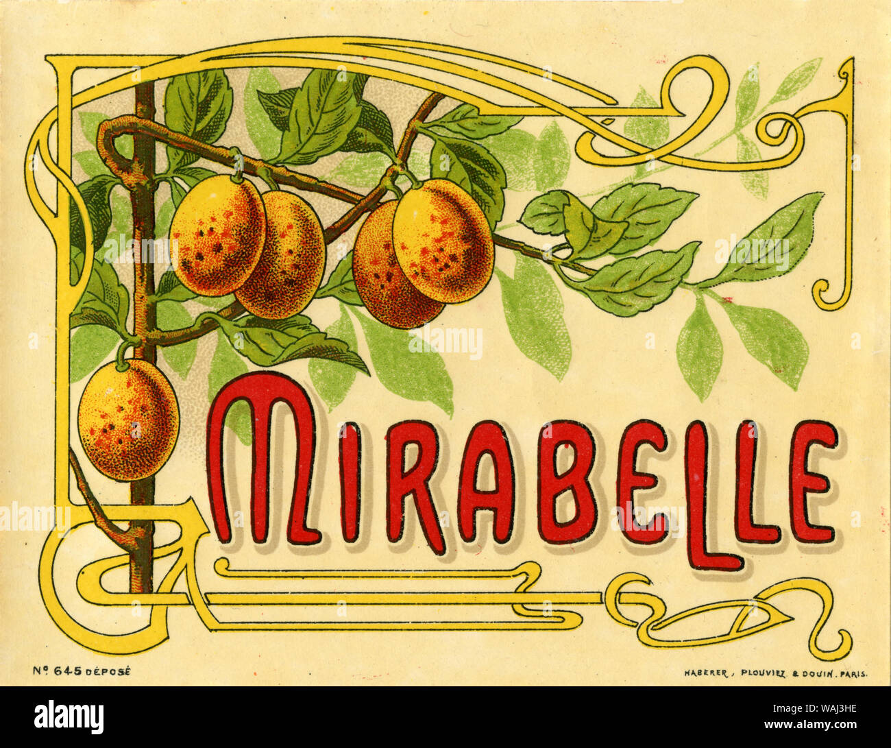 Mirabelle, étiquette (étiquette Photo Stock - Alamy