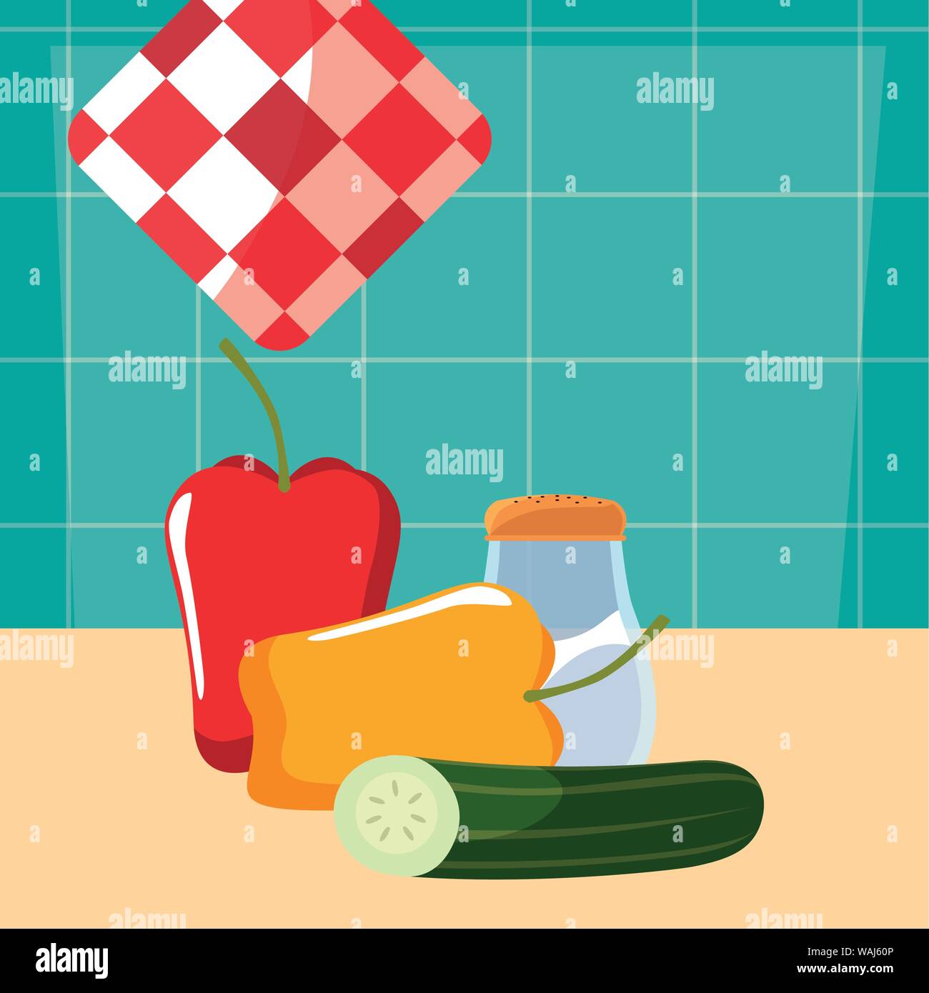 Concombre et poivrons sel Préparation la cuisson vector illustration Illustration de Vecteur