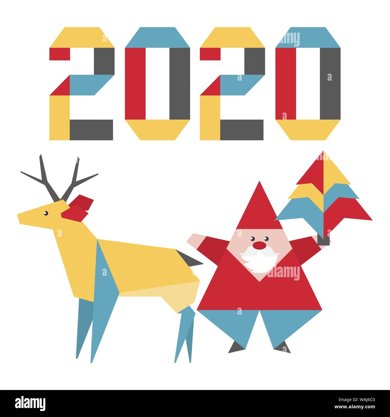 Bonne Annee Joyeux Noel Vector Illustration Avec L Origami Numeros De L Annee Le Pere Noel Le Cerf Pour La Conception L Affiche De La Carte Du Parti L Emballage Image Vectorielle Stock