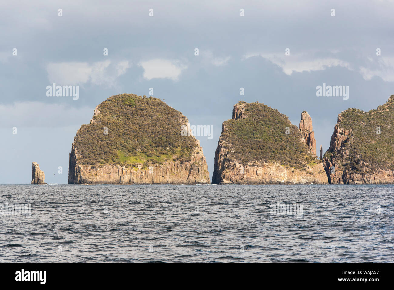 L'Australie, la Tasmanie. Les lanternes en Tasman National Park. Cap Français Hauy Chandelier Rock et mât totémique (colonnes d'escalade) Banque D'Images