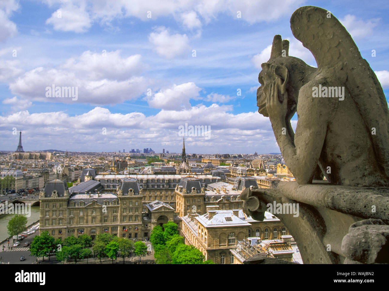 Gargouille sur le toit de la cathédrale Notre Dame donne sur Paris, France. Banque D'Images