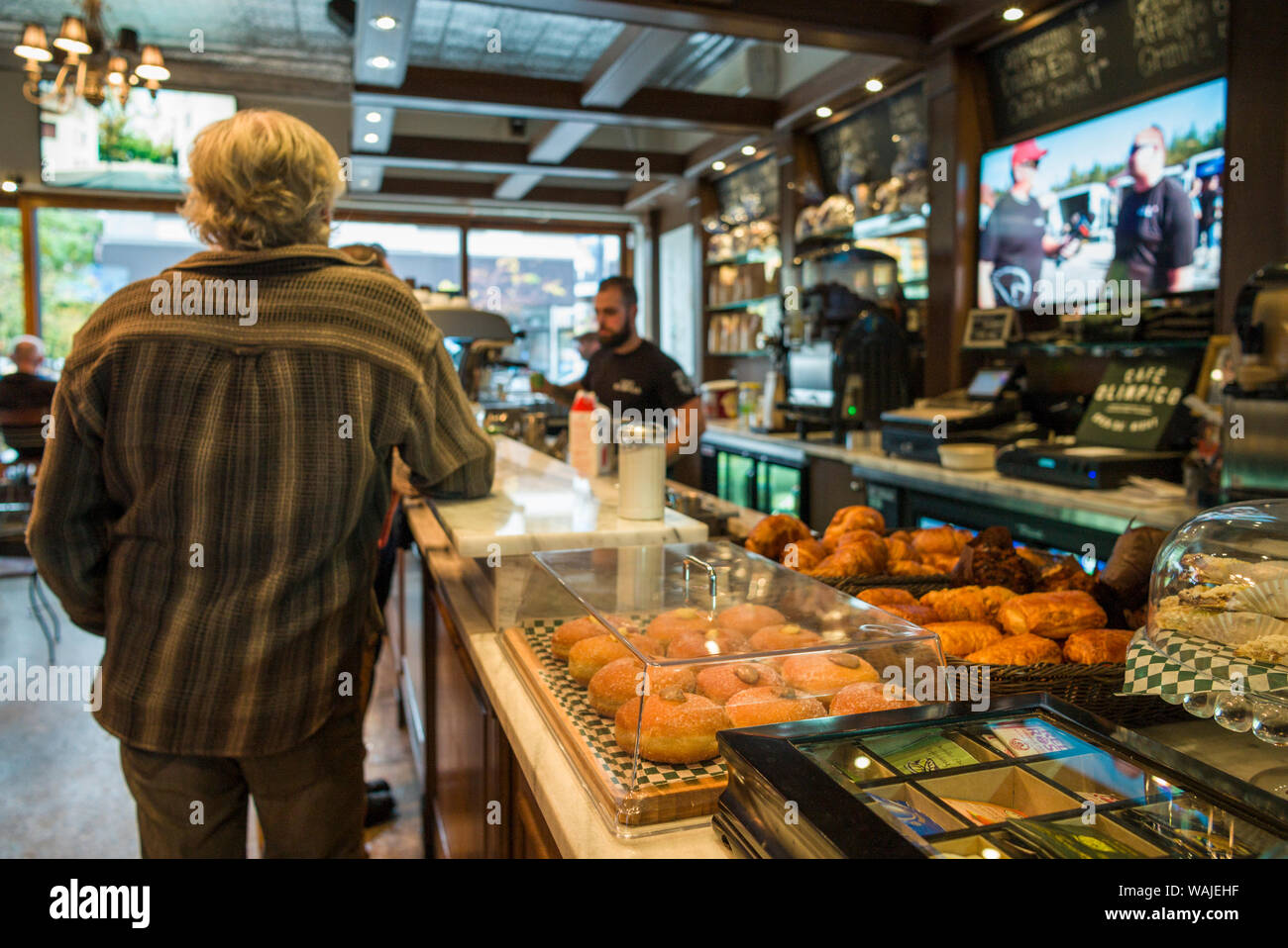 Canada, Québec, Montréal. Little Italy, intérieur de café Olimpico, Italien cafe Banque D'Images