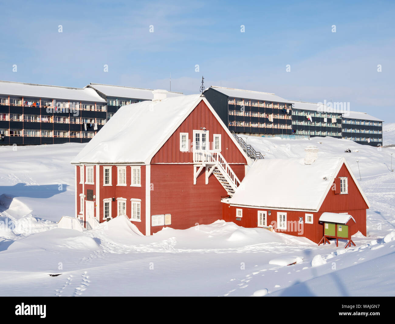 Le Musée Knud Rasmussen. À Ilulissat la rive de la baie de Disko, centre pour le tourisme, l'administration et l'économie. La proximité icefjord est inscrit comme site du patrimoine mondial de l'UNESCO. Le Groenland, le Danemark. (Usage éditorial uniquement) Banque D'Images