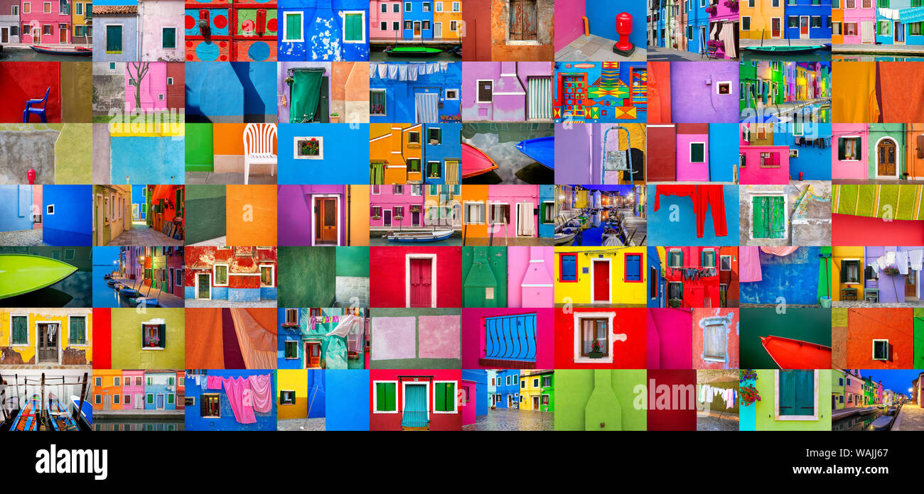 L'Italie, de Burano. Collage d'images colorées de Burano. En tant que crédit : Jim Nilsen / Jaynes Gallery / DanitaDelimont.com Banque D'Images