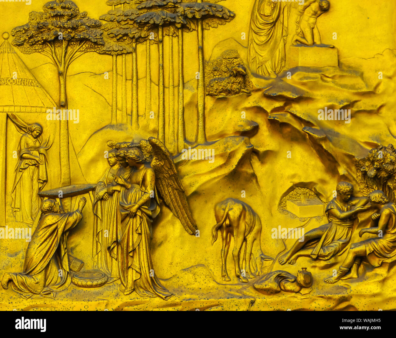 Abraham, Portes du paradis par Ghiberti. À la porte de bronze du baptistère de Florence, Italie. Baptistère a été créé en 1100's. Portes de bronze créé au début des années 1400 par Lorenzo Ghiberti. Banque D'Images
