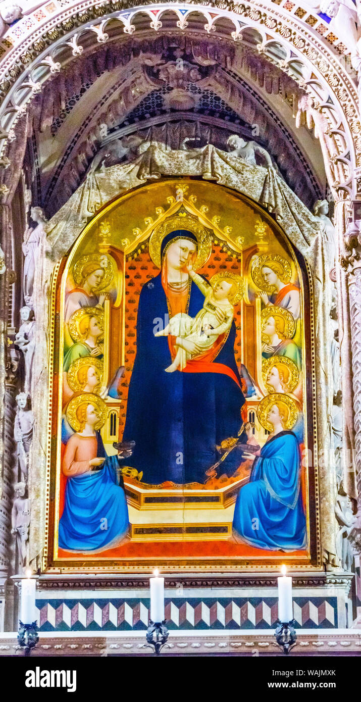 Vierge à l'enfant peinture, église Orsanmichele, Florence, Italie. Peinture 1365 Bernardo Daddi Banque D'Images