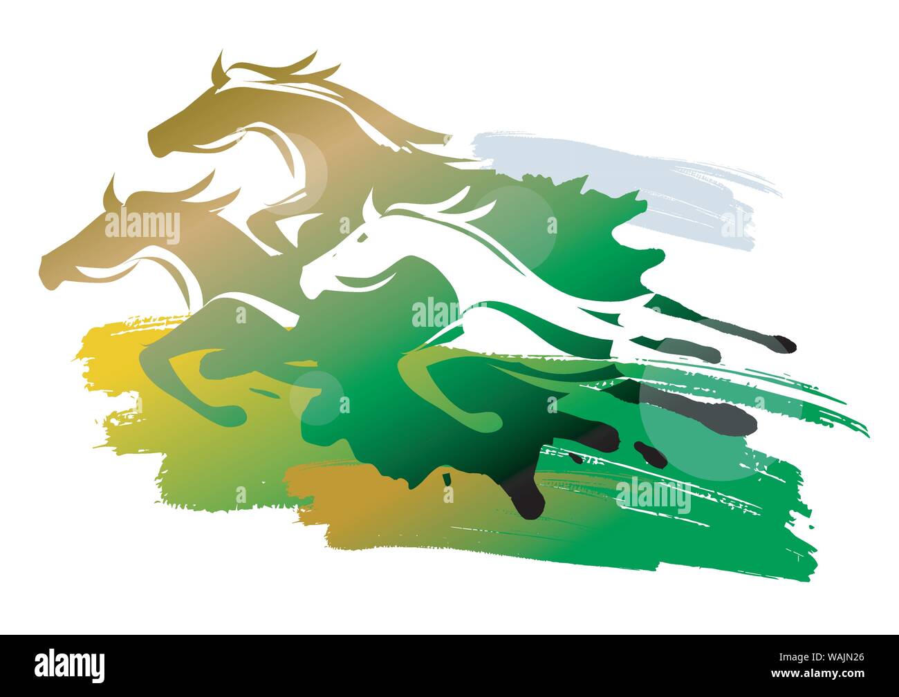 Les Chevaux sauvages s'exécutant sur un pré. Image de couleurs stylisée de runnig trois chevaux. Vector disponibles. Illustration de Vecteur