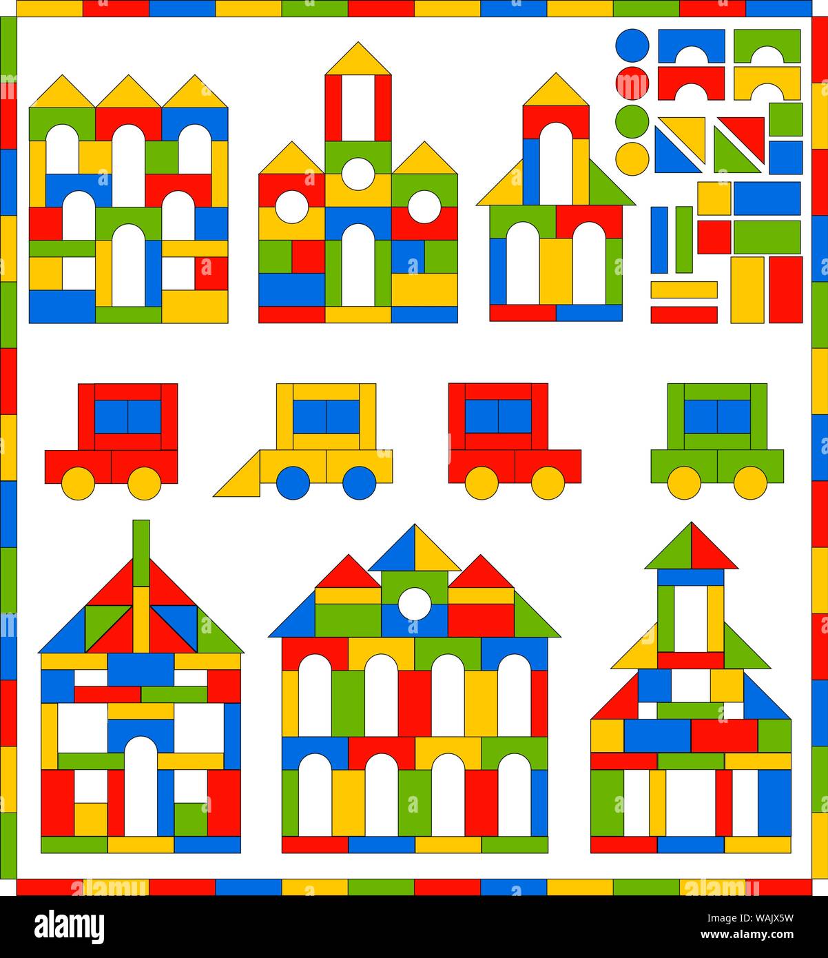 Jeu de blocs de construction de différentes formes et couleurs pour les  enfants. Jeu éducatif pour étudier la forme, la couleur, le développement  de l'imagination Image Vectorielle Stock - Alamy