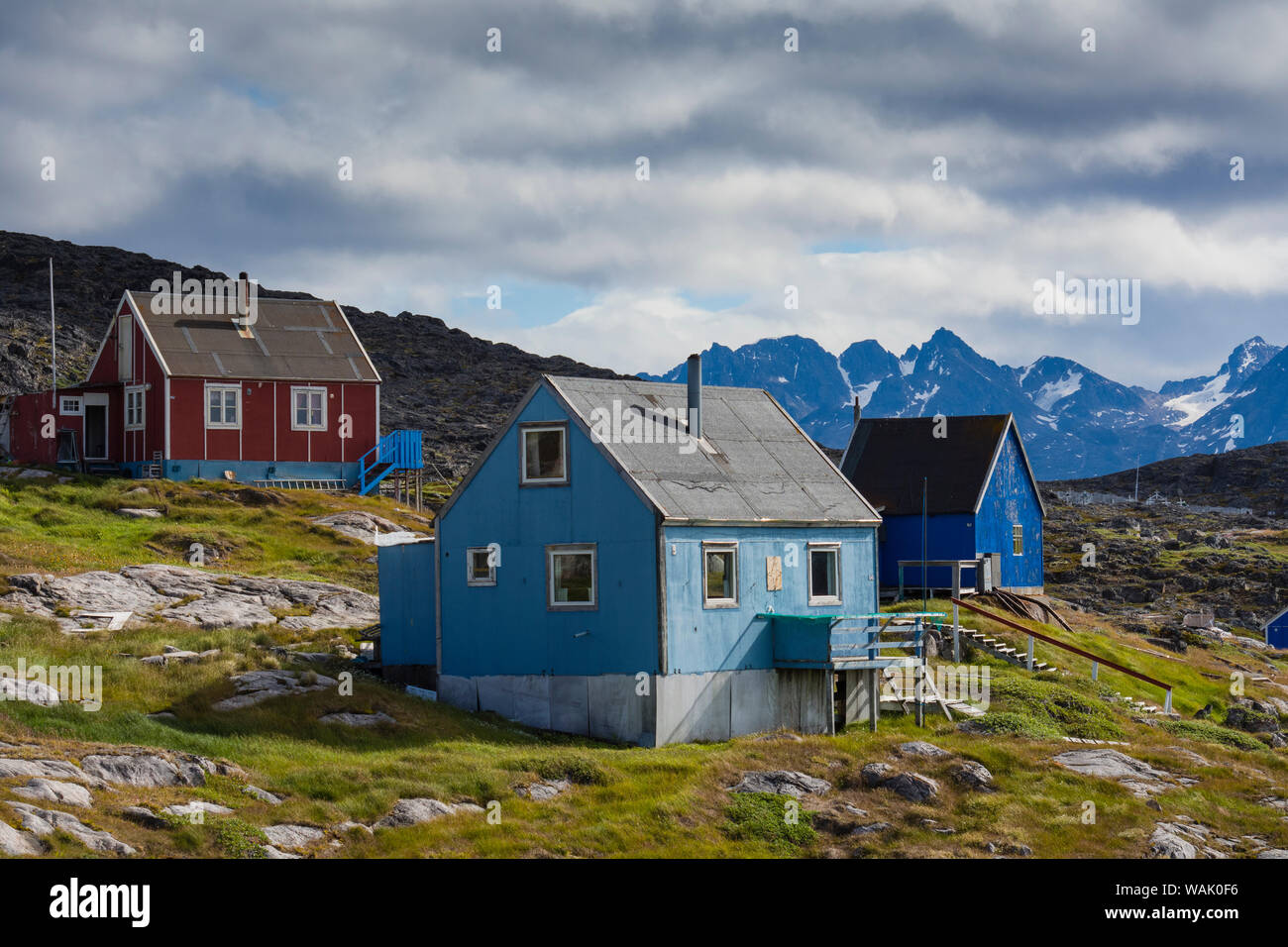 Le Groenland, Itilleq. Maisons colorées. Banque D'Images