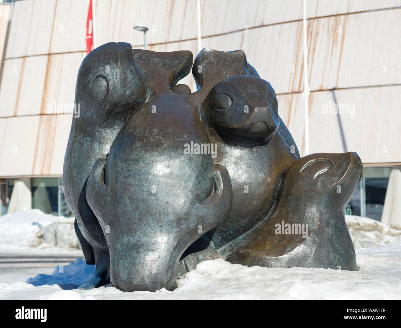 Sculpture avec joints à jouer. Nuuk, capitale du Groenland. (Usage éditorial uniquement) Banque D'Images