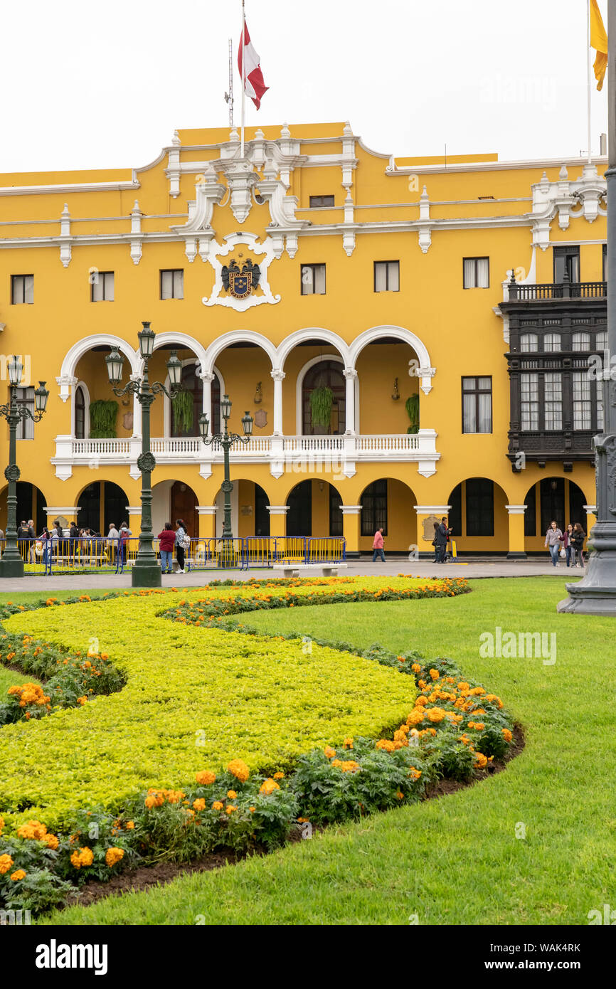 Lima, Pérou. Bâtiment municipal sur la Plaza Mayor, anciennement Plaza de Armas. (Usage éditorial uniquement) Banque D'Images
