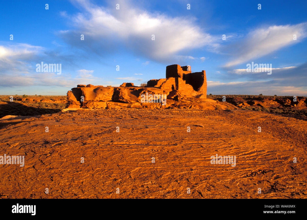 La lumière du matin sur Wukoki Ruin, Wupatki National Monument, Arizona, USA. Banque D'Images