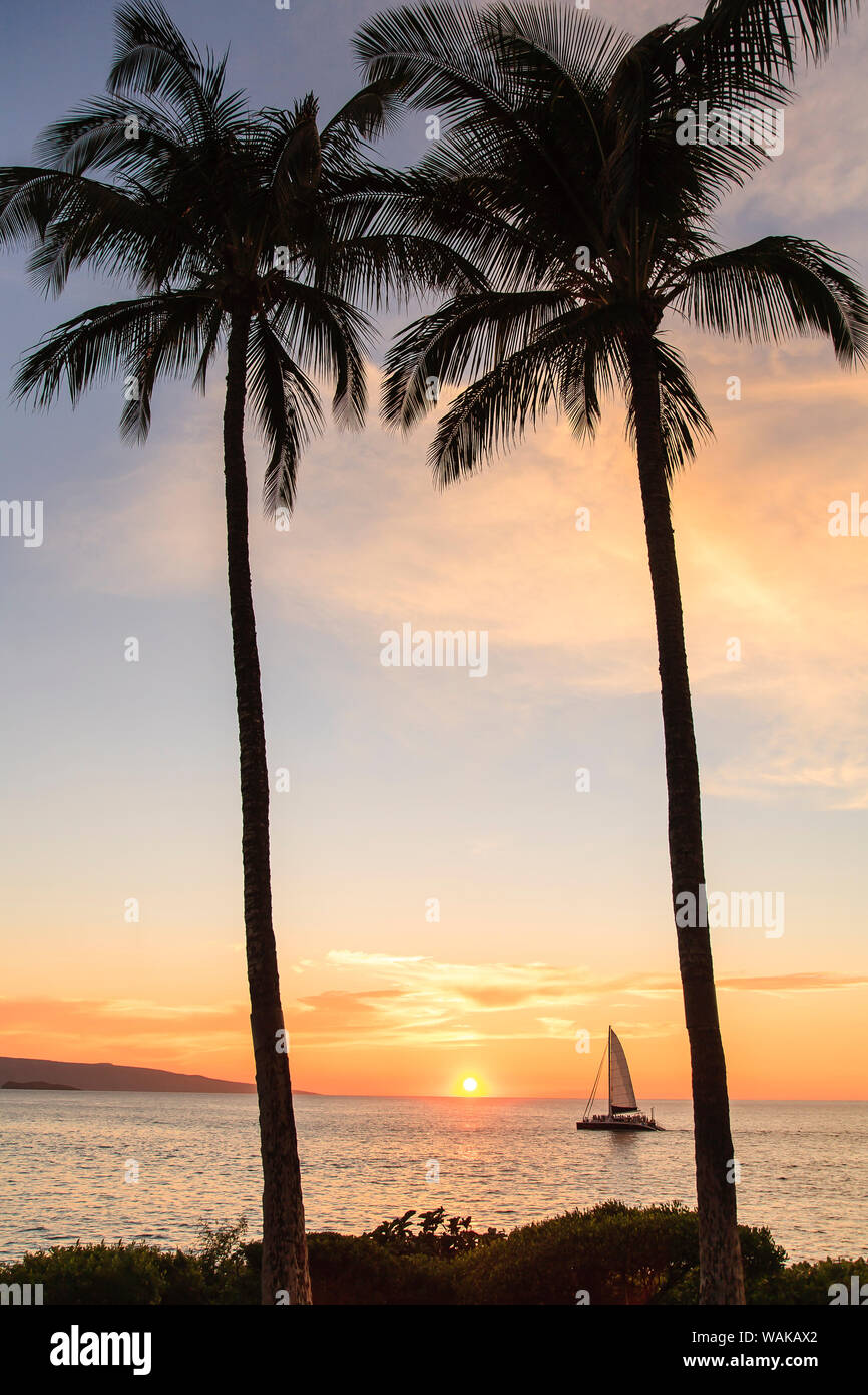 Coucher du soleil le long du front de mer de Wailea, Maui, Hawaii, USA Banque D'Images