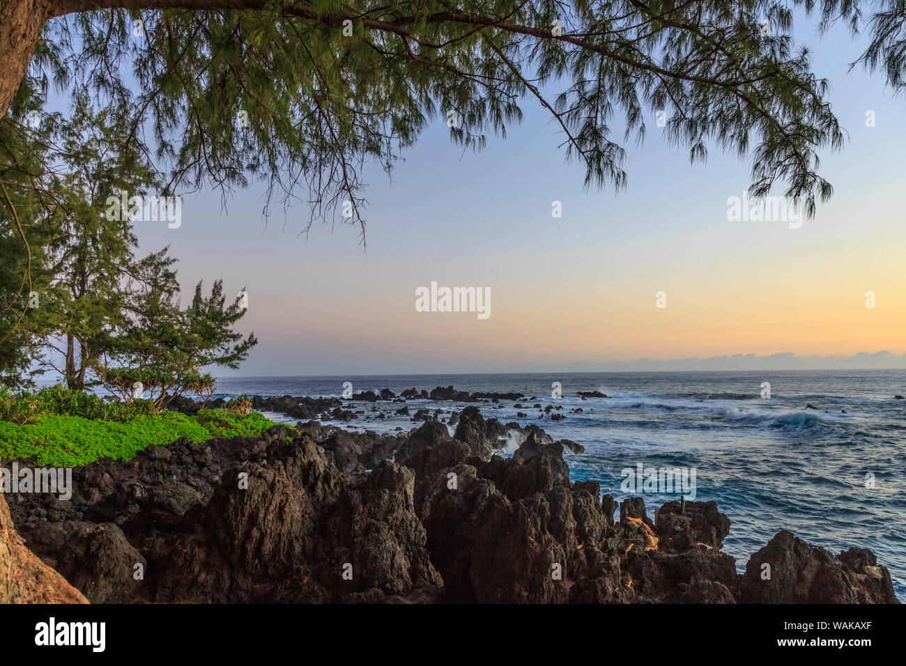 Lever du soleil à Laupahoehoe Beach Park, Hamakua Coast, Big Island, Hawaii Banque D'Images
