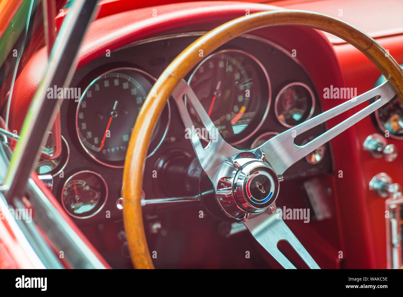 USA, Massachusetts, Beverly. Voitures anciennes, 1960 Corvette Sting Ray, de l'intérieur Banque D'Images