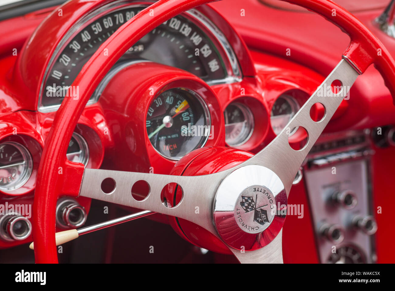 USA, Massachusetts, Beverly. Voitures anciennes, années 1950 Corvette interior Banque D'Images