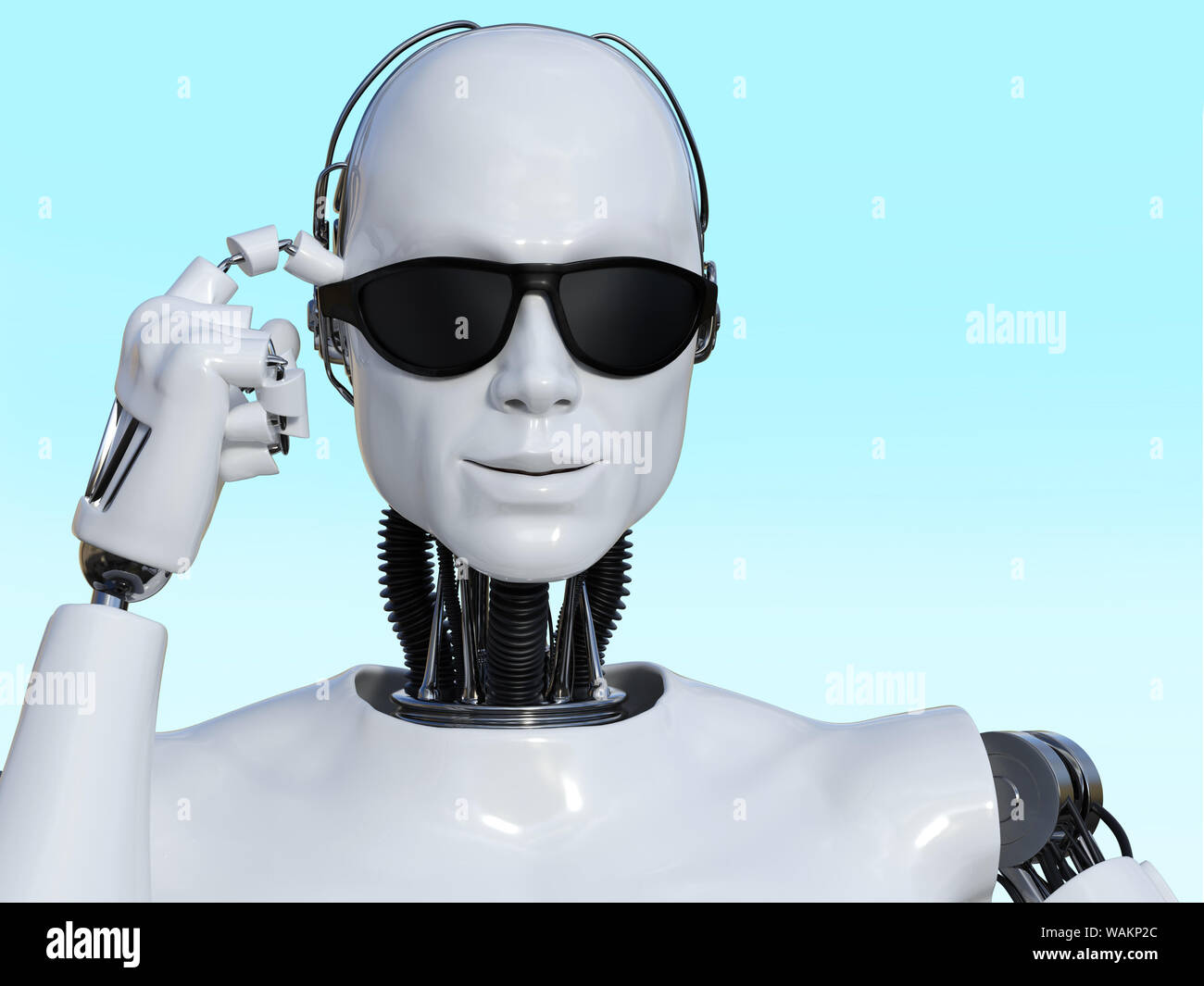 Le rendu 3D d'un robot de sexe masculin à la cool et décontracté portant  une paire de lunettes noires Photo Stock - Alamy