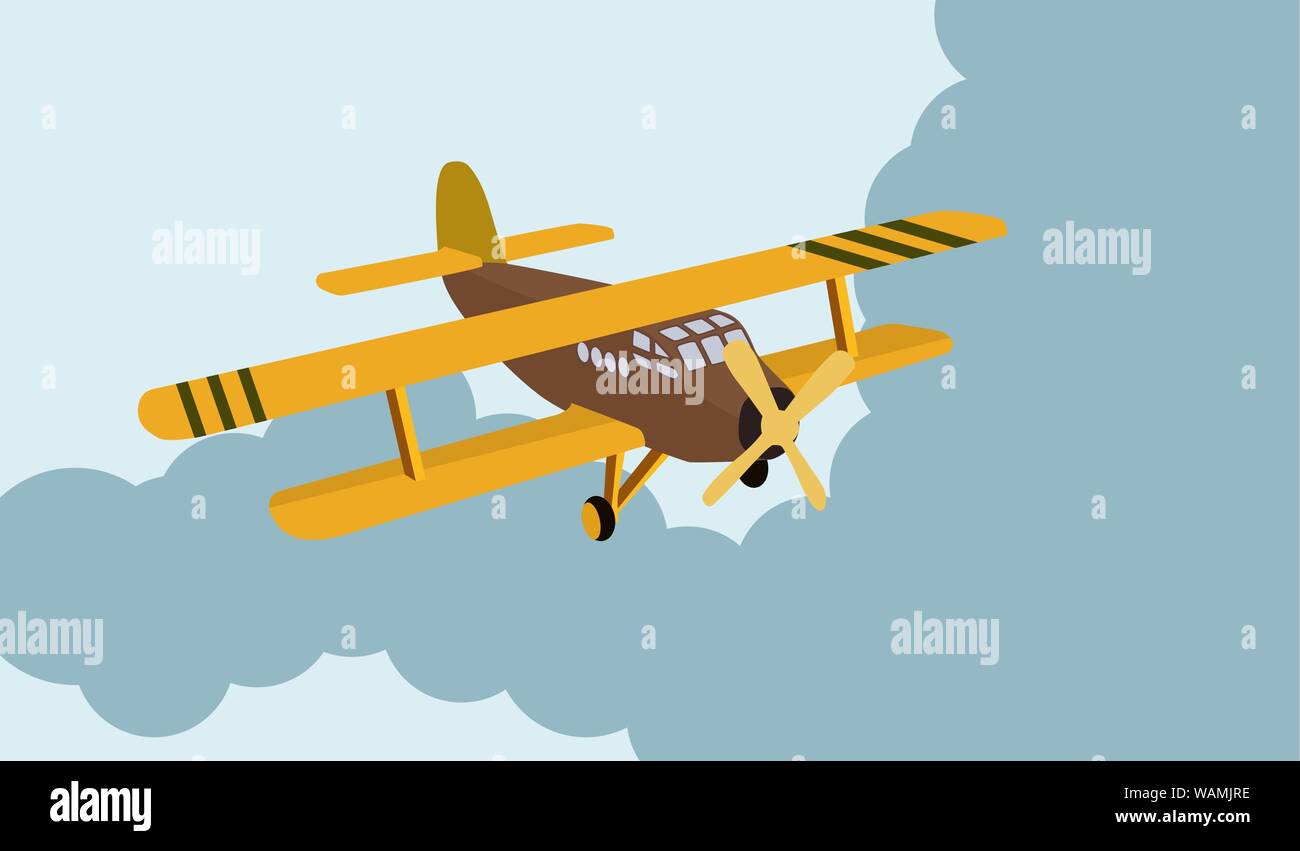Modèle de couleur d'un vieil avion volant dans le ciel à travers les nuages. Vector illustration. EPS10 Illustration de Vecteur