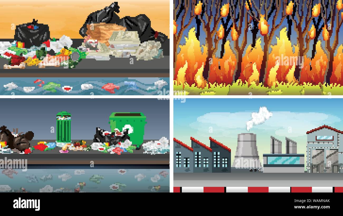 Ensemble de scènes polluées illustration Illustration de Vecteur