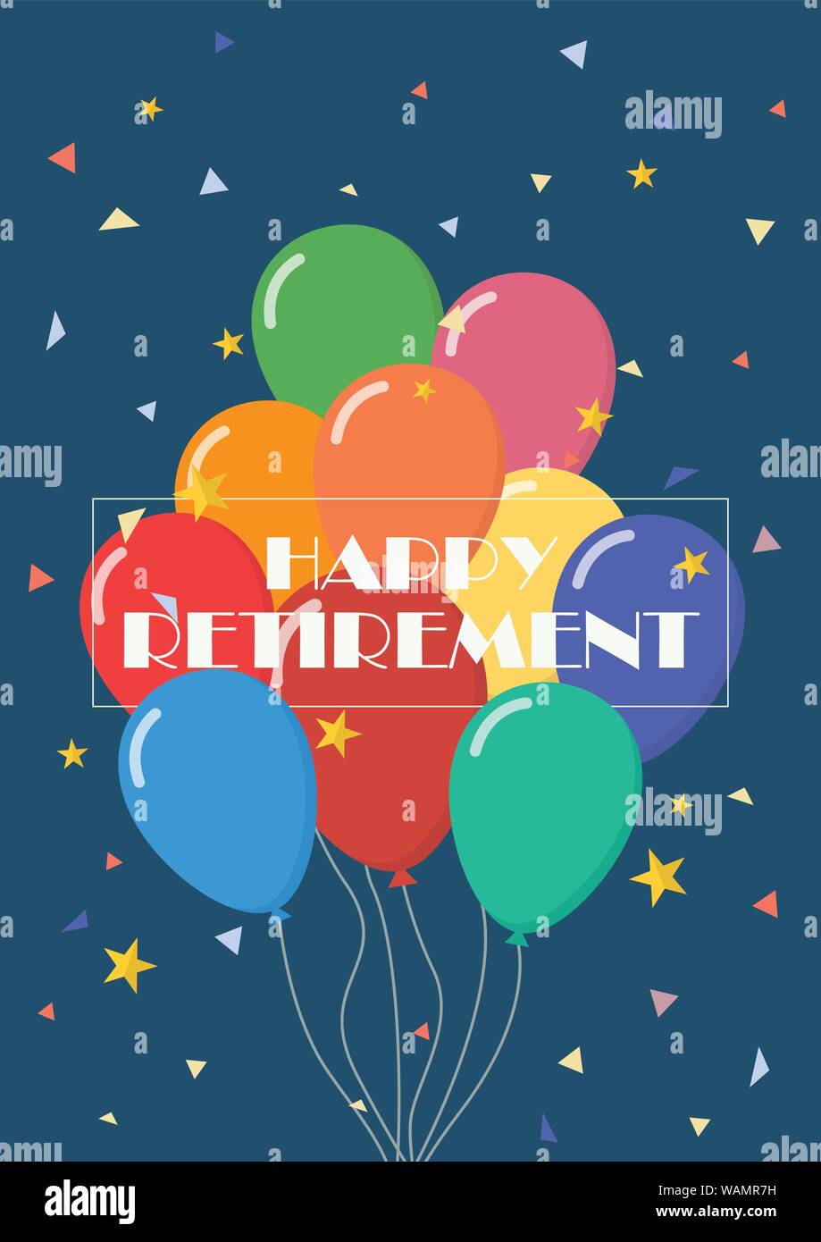Heureuse retraite avec des ballons. Carte de souhaits Illustration de Vecteur
