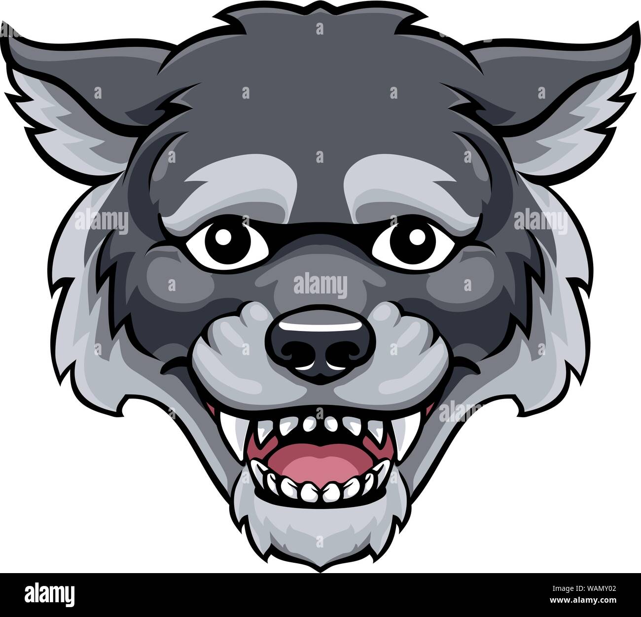 Mascotte loup heureux mignon personnage Illustration de Vecteur