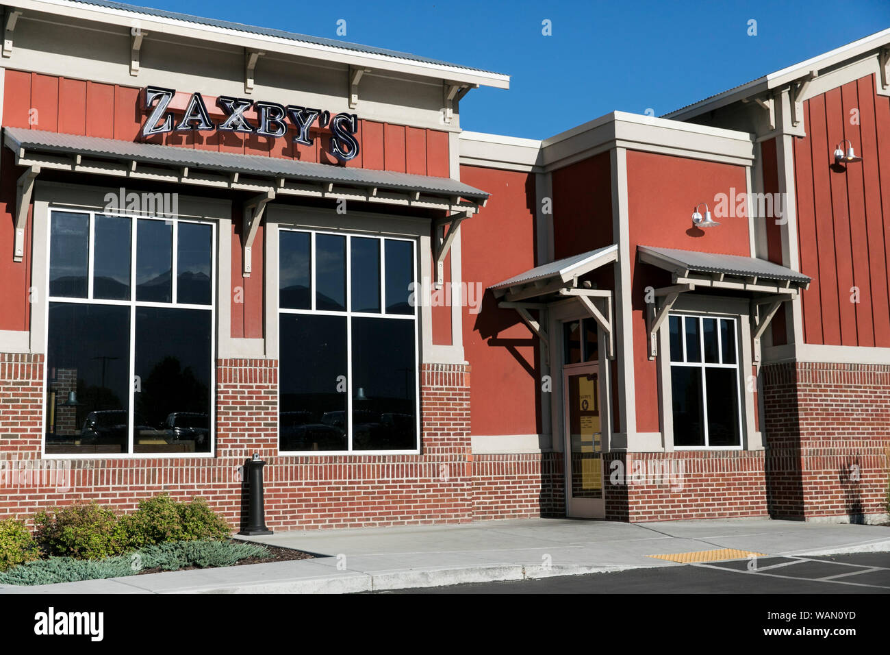 Un logo affiche à l'extérieur d'un Zaxby's fast food restaurant emplacement à American Fork, Utah le 30 juillet 2019. Banque D'Images