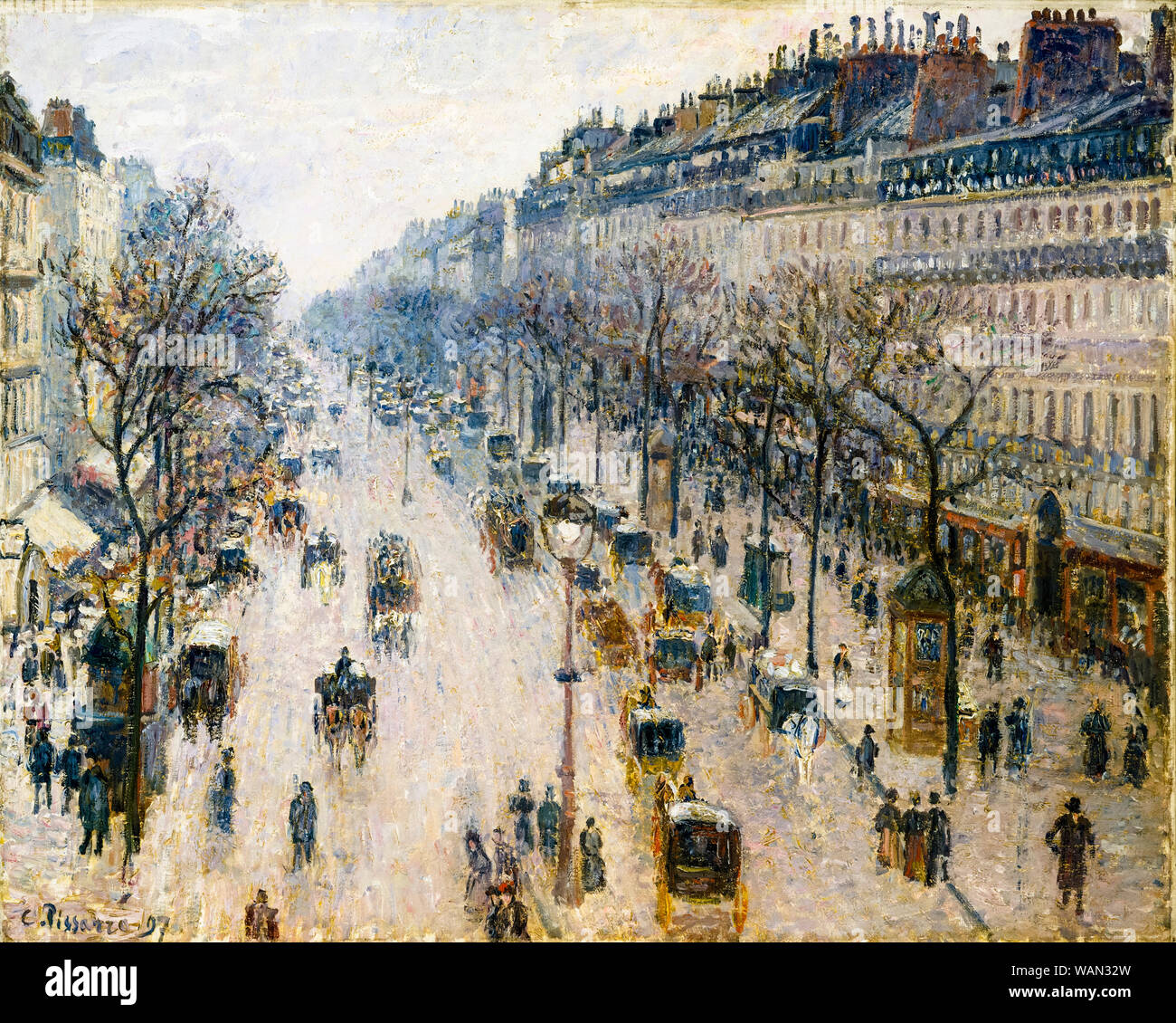 Camille Pissarro, le boulevard Montmartre le matin d'hiver, peinture impressionniste, 1897 Banque D'Images