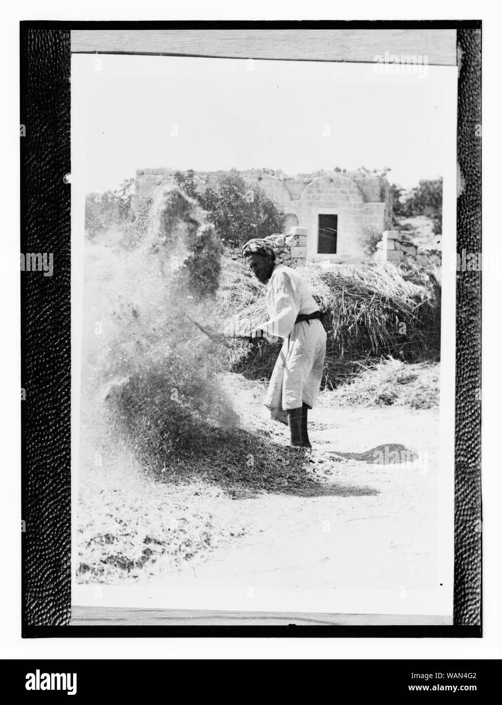 Copie d'une photographie montrant un homme en train de vanner Banque D'Images