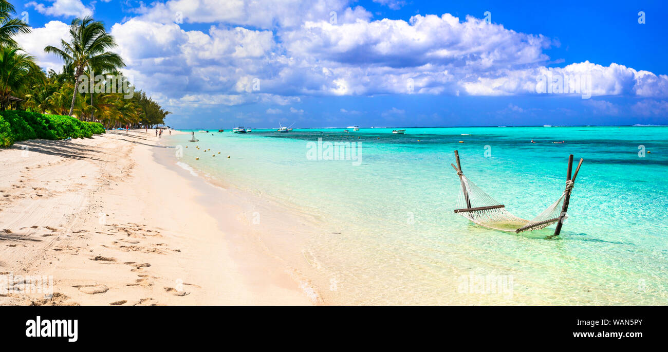 Paradis tropical à l'île Maurice, le morne. Banque D'Images