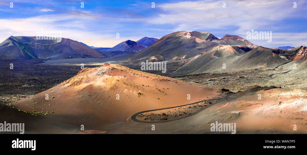 Paysage volcanique dans le Parc National de Timanfaya, Lanzarote island,Espagne. Banque D'Images